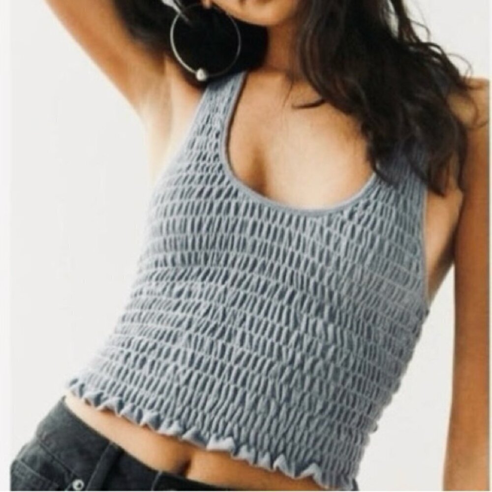 * Wilfred Heathered Sage Green Smocked Cropped Tank Top Size S